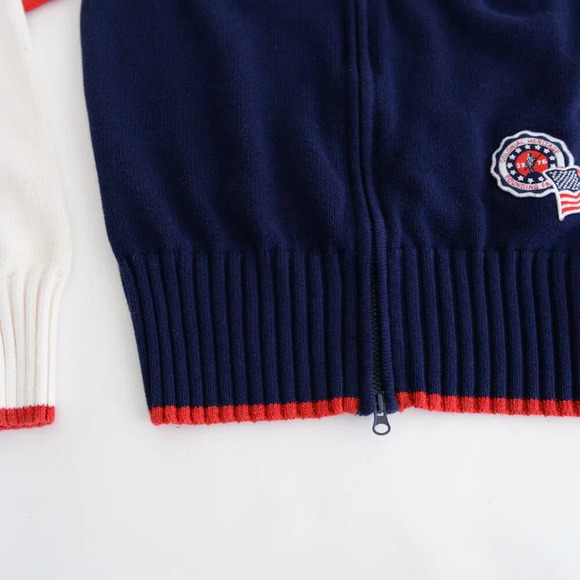 Vintage Route 66 Navy Red Knit Patriotic America 1776 100% Cotton Zip Sweater M - Picture 7 of 11